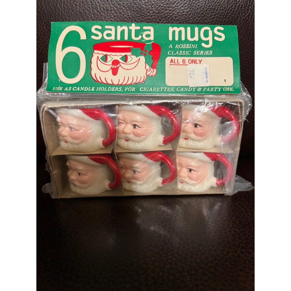 VTG Rossini Classic Series Holt Howard Santa Mugs Set o 6 Ceramic Christmas  NOS